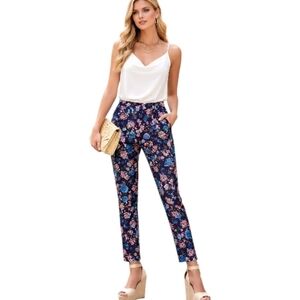 Merona Women’s Classic Stretch Ankle Pants Blue Floral Print Size 10.
